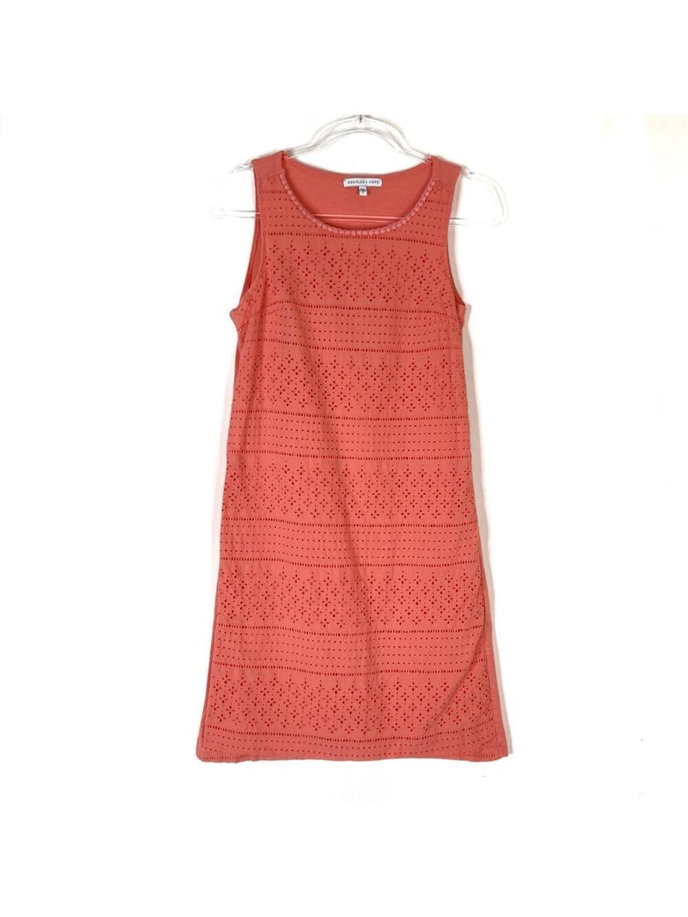 Annalee + Hope Coral Eyelet Stripe Sleeveless 100% Cotton Dress Womens Small